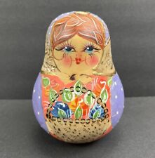 VTG Russian Rolly Polly Doll Wobbling Chime Doll Hand Painted Lavender Purple picture