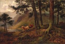 Oil painting Louis_Bosworth_Hurt-Highland_Cattle_In_A_Loch_Landscape by lake art picture