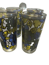 VTG Atlas Highball Glasses (4) CCC Hazel  Mcm Colorful Stained Floral Bar Case picture