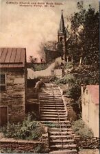 Harper's Ferry, WV Catholic Church & Solid Rock Steps 1924 Antique Postcard J183 picture