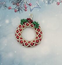 Mini Wreath 3D Christmas Ornament Handmade Beaded Red with Silver picture