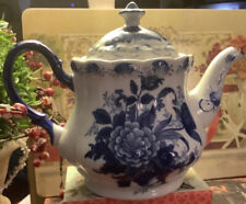 Flow Blue~Blue & White~Floral Teapot~7.5”H~Beautiful/Detailed~FREE SHIPPING~💙 picture