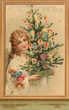 Hold To Light Christmas Postcard Little Girl Tree Ornaments Stars Light Up picture
