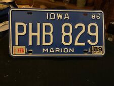 1986 Iowa License Plate with 1989 Sticker Marion County PHB 829 picture