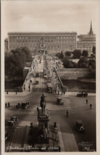 RPPC Stockholm SE Norrbro Bridge Royal Palace Gustav Bronze c1920s Trolleys Cars picture