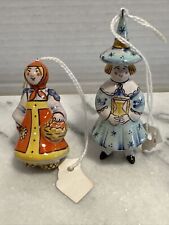 Czech Polish Lot Of 2 Hand Made & Painted Ceramic Christmas Tree Ornaments Folk picture