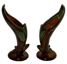 Vtg. Pair Of Van Briggle Glazed Pottery Brown “Bird of Paradise” Vases 9”H (I) picture