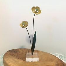 Vintage Rubel Metalcraft Flower Sculpture Yellow Enameled Metal on Lucite Base picture