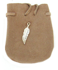 Tan Suede Leather Pouch with Feather Charm NEW - 3