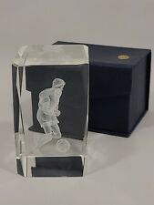  Solid Glass Vintage 1990's Paperweight Soccer Player Laser Sculpture picture
