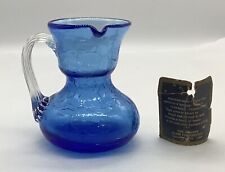 Vintage Pilgrim Small Blue Crackle Glass Side Pour Pitcher picture