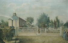 SPLENDID MOUNTED RAILWAY PRINT D & KR ENGINE LANSDOWNE RD CROSSING DUBLIN 1830'S picture