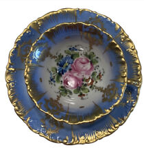 Antique Sèvres French Porcelain blue Celeste floral raised Gold Teacup & Saucer picture