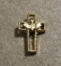 Vintage Open Cross & Dove Gold Tone Metal Lapel Pin EUC picture