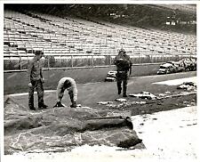 LG935 1963 Original Photo METROPOLITAN STADIUM MAINTENANCE LAYING SOD IN SNOW picture