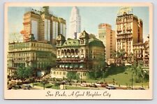 c1940s~São Paulo Brazil~Downtown~Coca-Cola~Philips Radios~Buildings~VTG Postcard picture