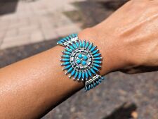 Zuni Petite Needlepoint Bracelet Turquoise Native American Signed  Sz 6.25 picture