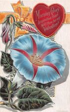 Large Lovely Morning Glory by Heart With Flower's Meaning-Old Valentine PC-No. 3 picture