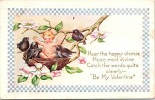C1920s WHITNEY MADE Valentines Day Baby Cupid In Black Bird Nest Postcard 96 picture