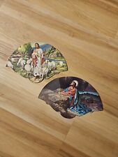 Vintage TriFold Christian Funeral Fans...Lot Of 2 picture
