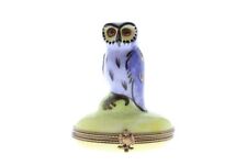 VTG Purple Limoges France Porcelain Peint Main Trinket Box Owl Bird 3