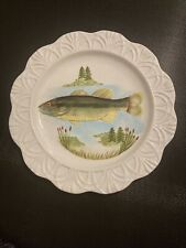 Tam San Plate -Bass- Fish Hand Painted Cattails Pine Trees picture