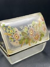 Vintage Floral Design Frosted Glass Hinged Trinket Box picture