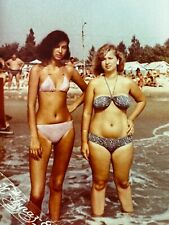 1985 Young Slender and Curvy Pretty Women Bikini Beach Vintage Photo Snapshot picture