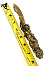 VINTAGE Brass Letter Opener Mermaid Holding Trident Art Noveau Heavyweight picture