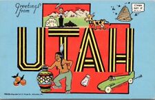 c1940s UTAH Large Letter / State Map Outline Comic Postcard KROPP Linen CM29 picture
