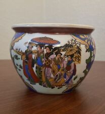 VTG Satsuma Handpainted Porcelain Planter Pot Bowl: Jardiniere Geishas 3.5”x4.5” picture