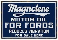 VINTAGE ANTIQUE Style Metal Sign Magnolene Ford Oil 18x30 picture