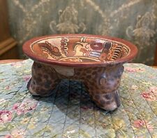 Vintage Mayan Style Tripod Polychrome Pottery Bowl Censer with Jaguar Heads picture