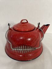 Vintage Cinsa Enamel Ware Camping Coffee Pot Red Speckled 8.5” picture