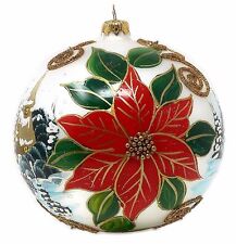 Polish Christmas Ornament Wintry Day Red Poinsettia Blown Glass Bauble 150mm #2 picture