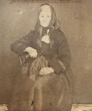 1860's Sepia Albumen Photo Old Lady in Scarf w/ Beady Eyes Penetrating Stare picture