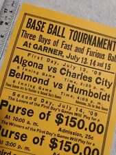1909 Baseball Broadside Humboldt Algona Belmont Charles City Iowa  8.5 X 14 In picture