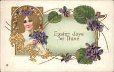 EASTER Stecher Series 307 A Beautiful Woman Gilt Hair c1910 Postcard picture