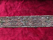 ANTIQUE EDWARDIAN SHIMMERING METALLIC SEQUIN + EMBROIDERED DRESS TRIM picture