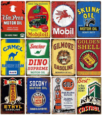 12 Pieces Reproduced Vintage Gas Oil Car Tin Signs, Home Bar Man Cave Garage Dec picture