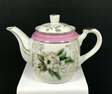 Vintage Floral Trimmed in Pink & Gold Small Porcelain Teapot - Japan picture