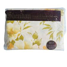 NOS Vintage Sheridan Single Fitted Flat Sheet Set Pillowcase Floral Green Retro picture