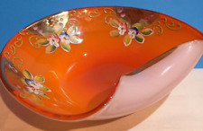 Vintage Murano Cased Art Glass Dish Bowl Painted Enamel Flowers -Beautiful picture