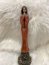Antique Country Folk Art Wooden Carved Praying Girl Angel Marry picture