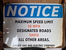 Vintage PG & E Porcelain Enameled Sign - notice maximum speed limit  14”x10” picture