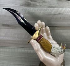 Vintage China Crafted Jeweled Eagle Handle Fixed Blade Large Decor Knife Dagger picture
