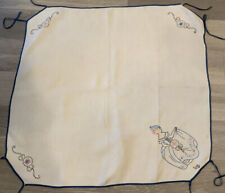 Vintage Square Tablecloth, Linen, Embroidered Flowers & Lady, Hand Embrodery picture
