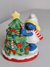 Vintage 1982 SMURF Christmas Collectables SMURFETTE With Tree Ceramic Figurine picture