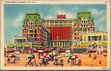 ATLANTIC CITY, New Jersey Postcard HOTEL DENNIS Beach Scene Linen 1939 Cancel picture