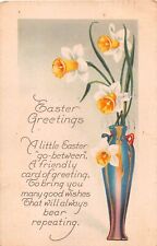 1929 Art Deco Easter Postcard of Beautiful Vase Filled With Daffodils-Ser 1588 D picture